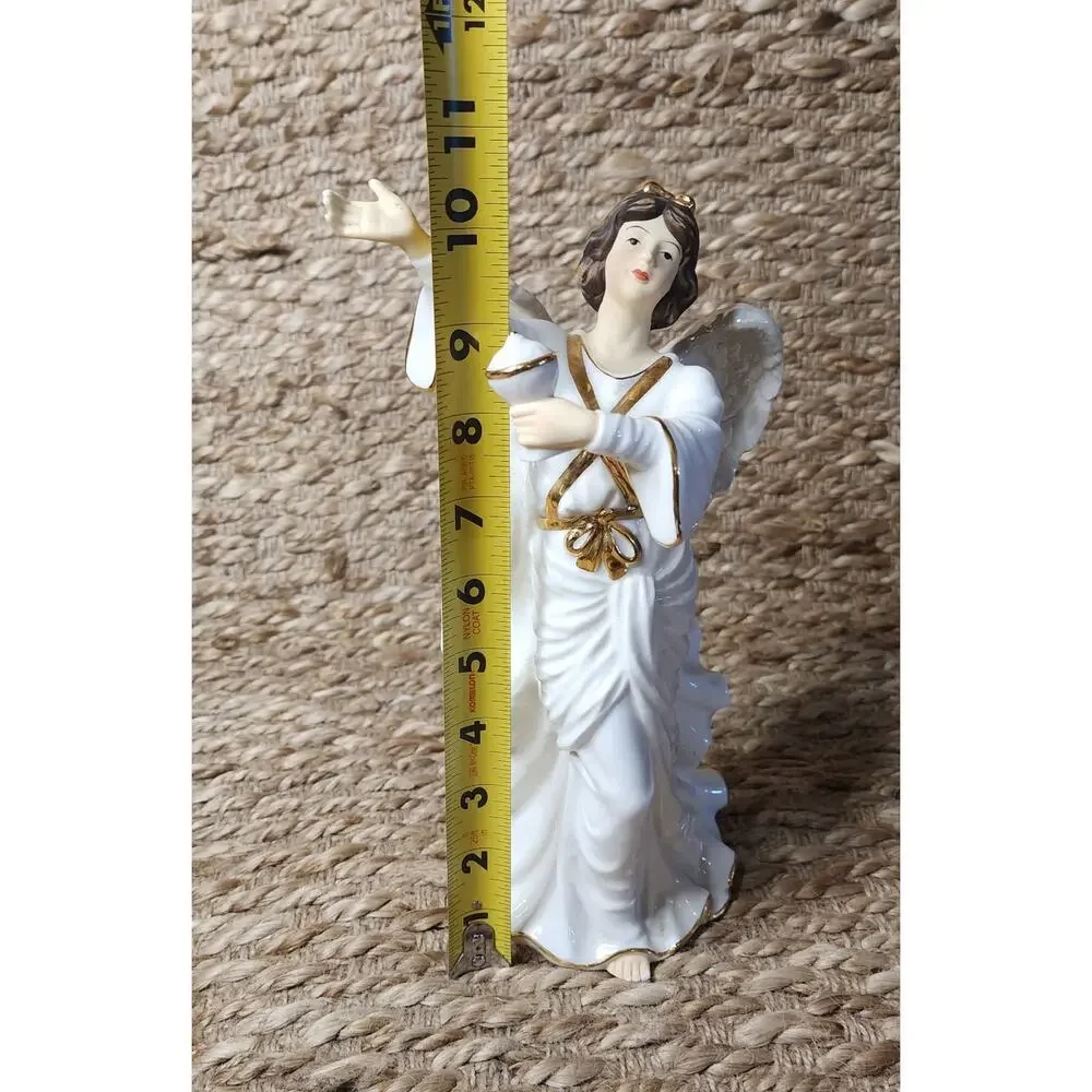O'Well Angel Porcelain Figurine Iridescent Wings With Chalice Gold Trim 10”